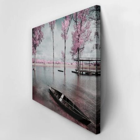 Πινακας σε καμβά PINK LAKE BOAT - Ανθη Δεντρων Sticky 3