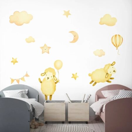 Αυτοκόλλητο τοίχου CUTE SHEEPS - Κίτρινο