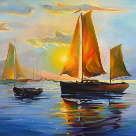 Πινακας σε καμβά SAILBOAT SUNSET 2 - Βαρκες και Καραβια Sticky 5