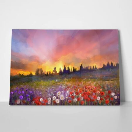 Πινακας σε καμβά OIL PAINTING POPPY DANDELION DAISY FLOWERS - 40cm x 30cm