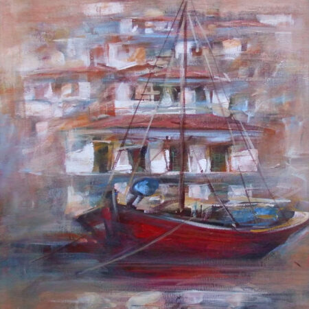 Πινακας σε καμβά BOATS ON ISLAND HARBOUR - Πλωτα Sticky 4