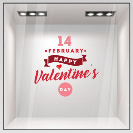 Αυτοκoλλητο Βιτρίνας HAPPY VALENTINES DAY 14 FEB - Μικρό