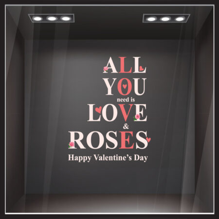 Αυτοκoλλητο Βιτρίνας LOVE AND ROSES - Μικρό