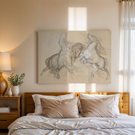 Πινακας σε καμβά DELACROIX - TROIS CHEVAUX CABRES ET AGITES - 40cm x 30cm