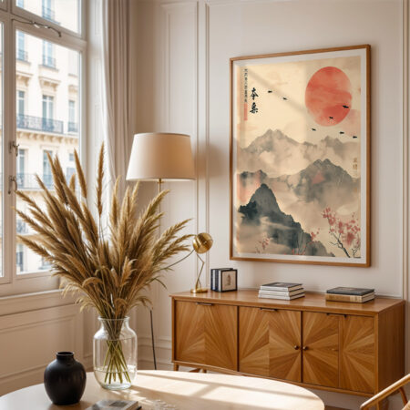 Πόστερ RED ASIAN SUN AND MOUNTAINS - 21cm x 30cm