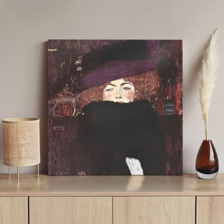 Πίνακας σε καμβά KLIMT - WOMAN WITH A HAT AND A FEATHER BOA - 30cm x 30cm
