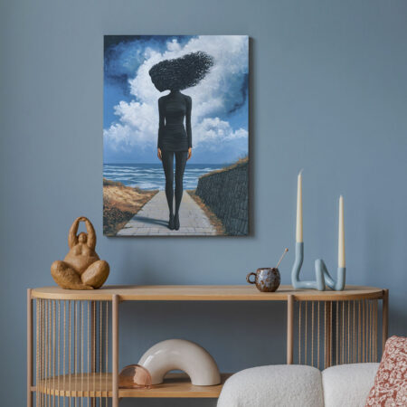 Πινακας σε καμβά BLACK SILHOUETTE IN FRONT OF SEA RETRO DREAMSCAPE - 30cm x 40cm