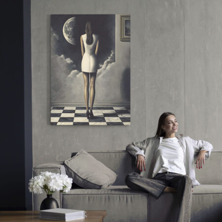Πινακας σε καμβά WOMAN STARING AT THE MOON RETRO DREAMSCAPE - 30cm x 40cm