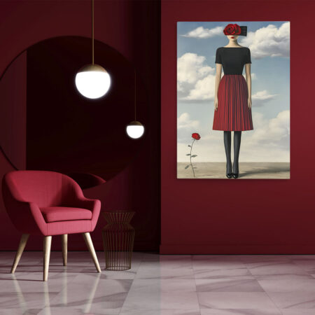 Πινακας σε καμβά WOMAN WITH RED DRESS AND ROSE RETRO DREAMSCAPE - 30cm x 40cm