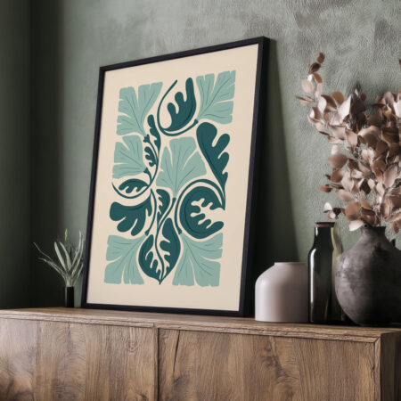 Πόστερ ABSTRACT MINT AND GREEN FLOWERS - 21cm x 30cm