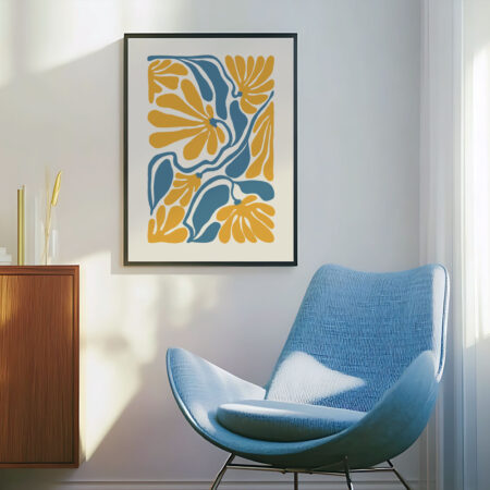 Πόστερ ABSTRACT ORANGE AND BLUE FLOWERS - 21cm x 30cm