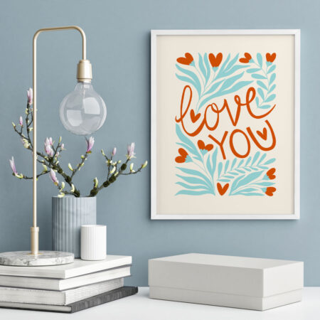Πόστερ LOVE FLORAL RED AND CYAN - 21cm x 30cm