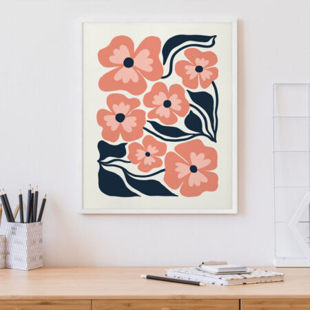 Πόστερ MATISSE STYLE FLORAL PINK AND BLUE - 21cm x 30cm