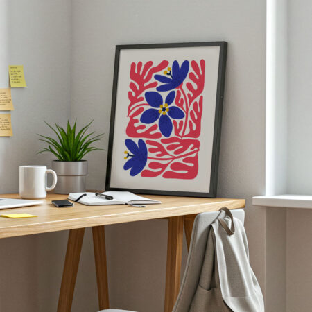 Πόστερ RED AND BLUE ABSTRACT FLORAL 2 - 21cm x 30cm