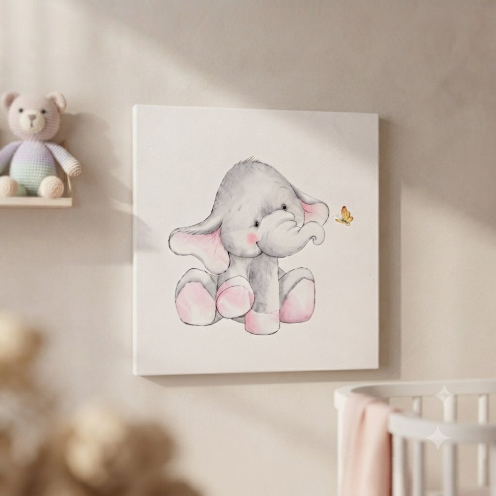Πίνακας σε καμβά CUTE ELEPHANT WITH BUTTERFLY