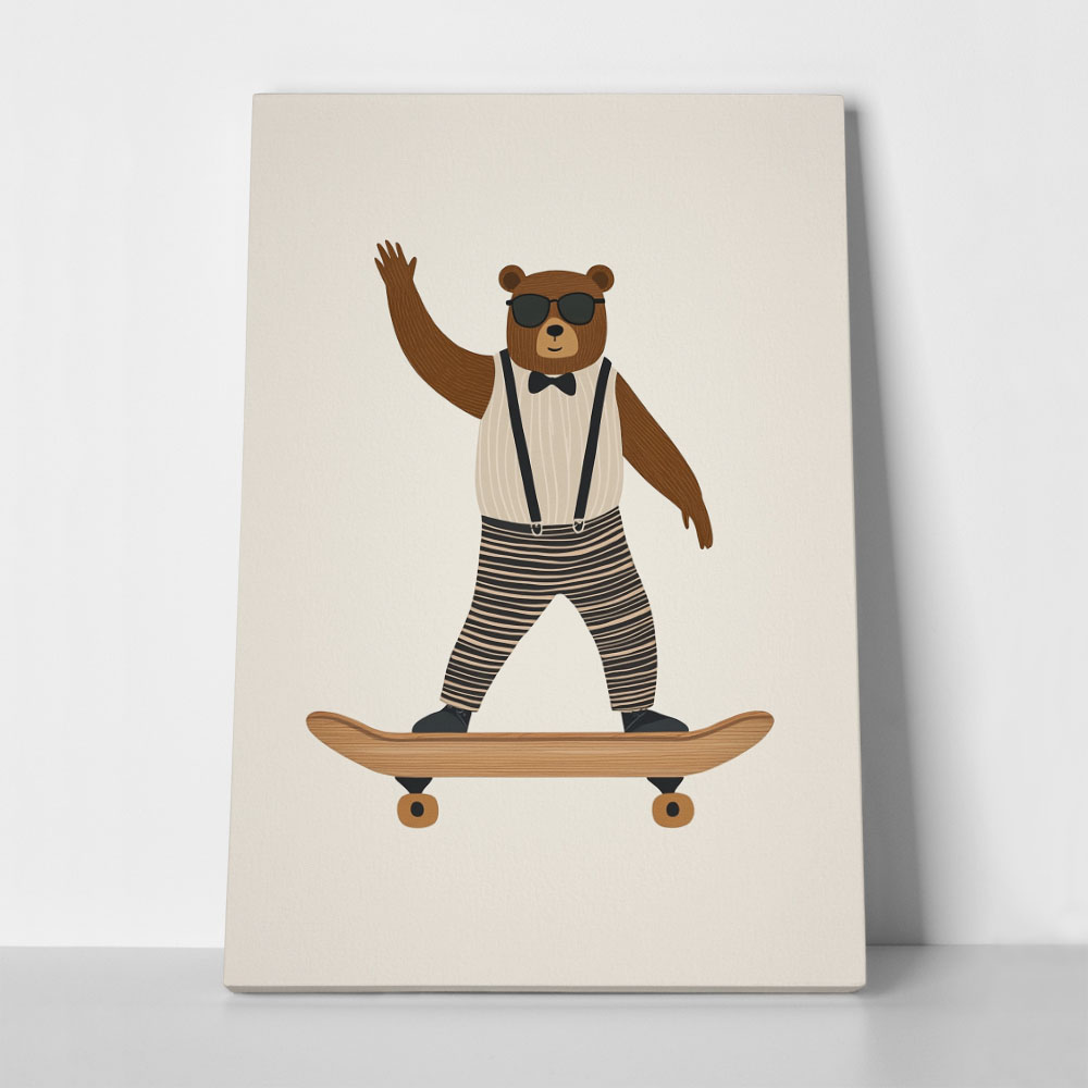 Πινακας σε καμβά BEAR ON SKATEBOARD