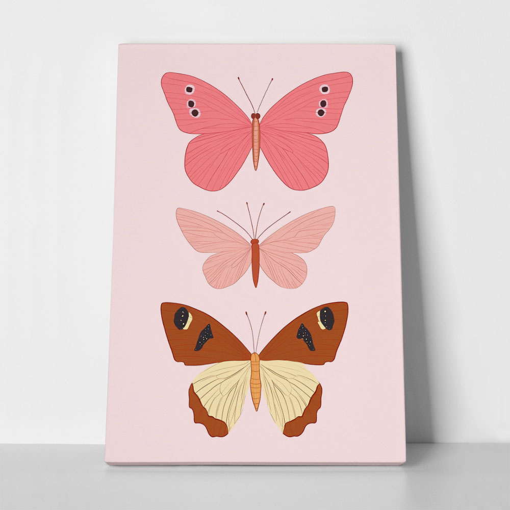 Πινακας σε καμβά BUTTERFLIES ON PINK