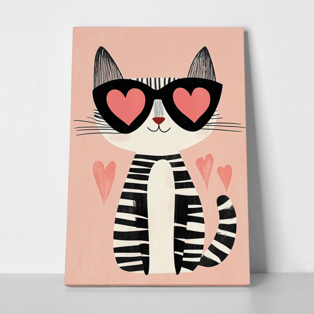 Πινακας σε καμβά CAT WITH HEART GLASSES