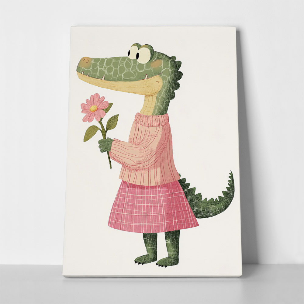 Πινακας σε καμβά CROCODILE WITH FLOWER