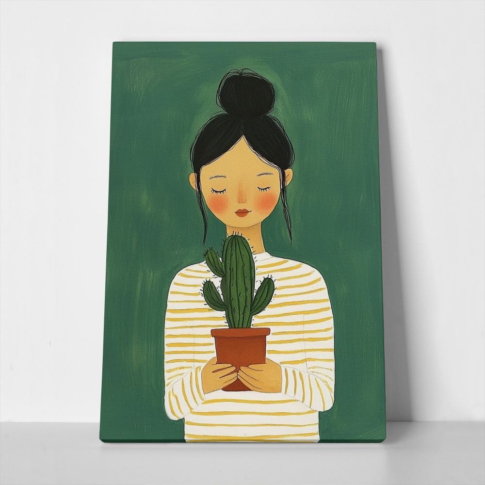 Πινακας σε καμβά GIRL WITH CACTUS