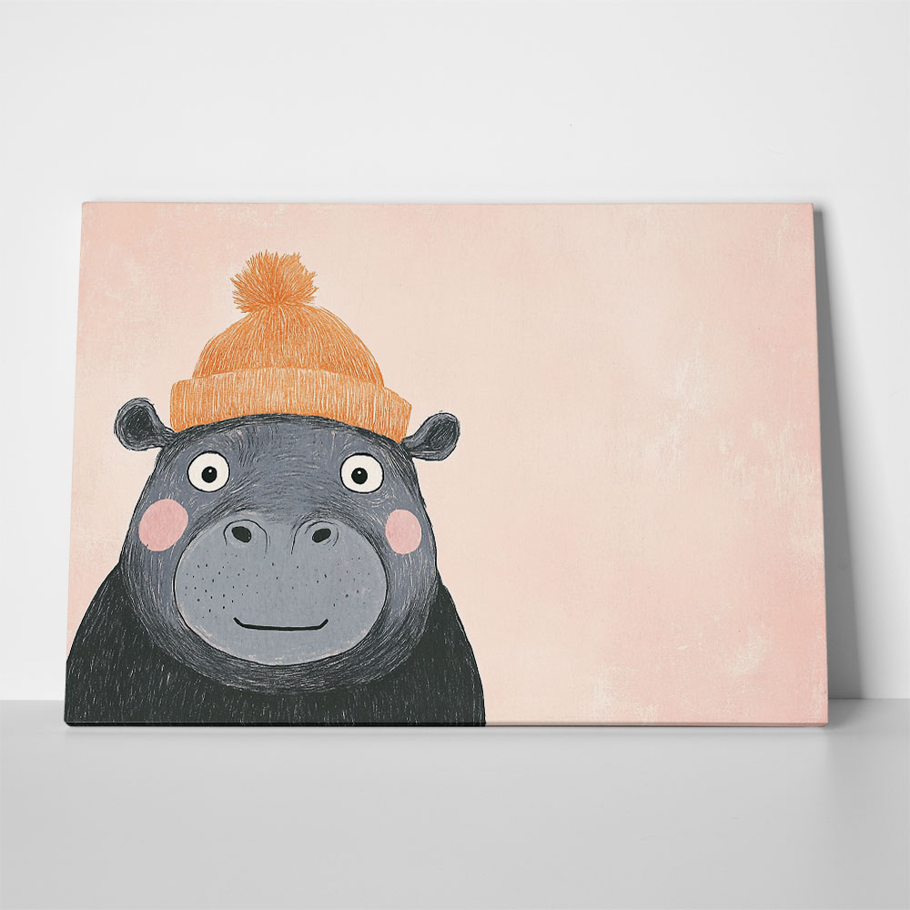 Πινακας σε καμβά HIPPO WITH BEANIE