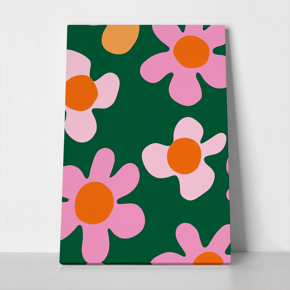 Πινακας σε καμβά PINK FLOWERS ON GREEN