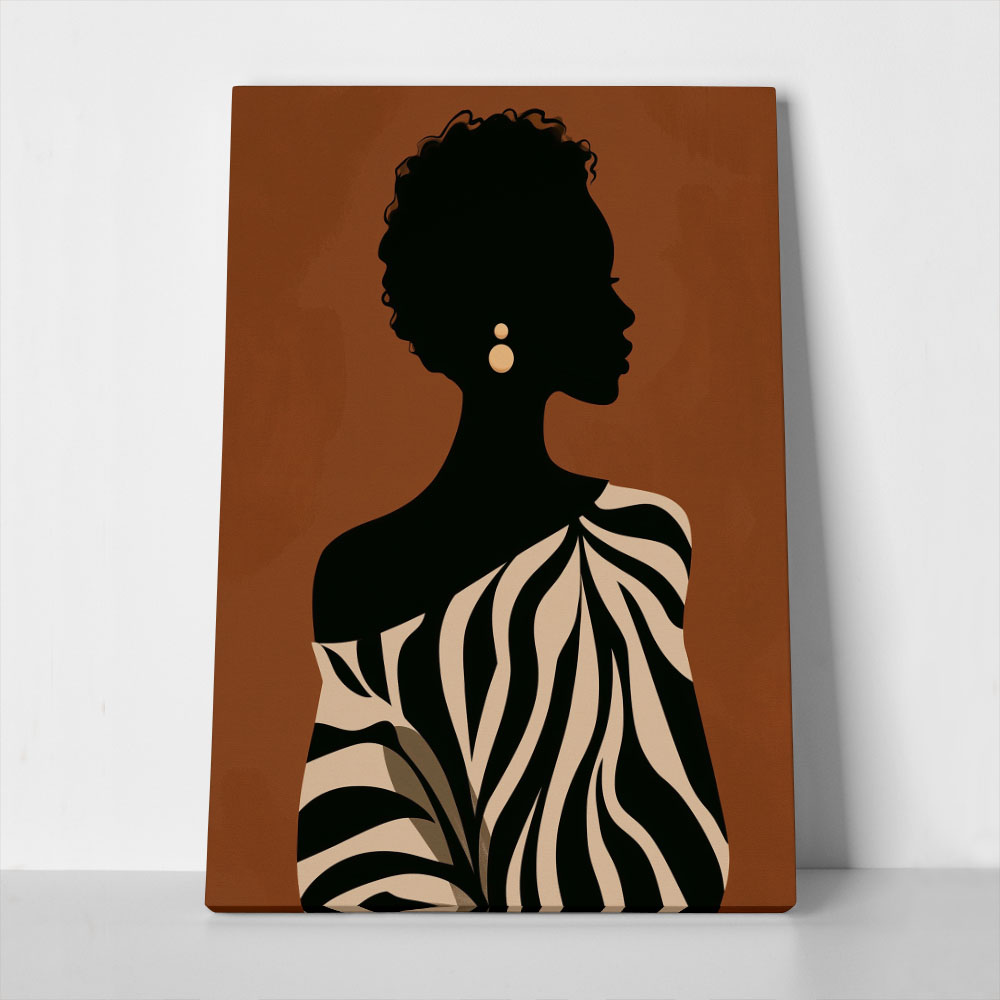 Πίνακας σε Καμβά AFROCENTRIC FEMALE SILHOUETTE WITH ZEBRA DRESS