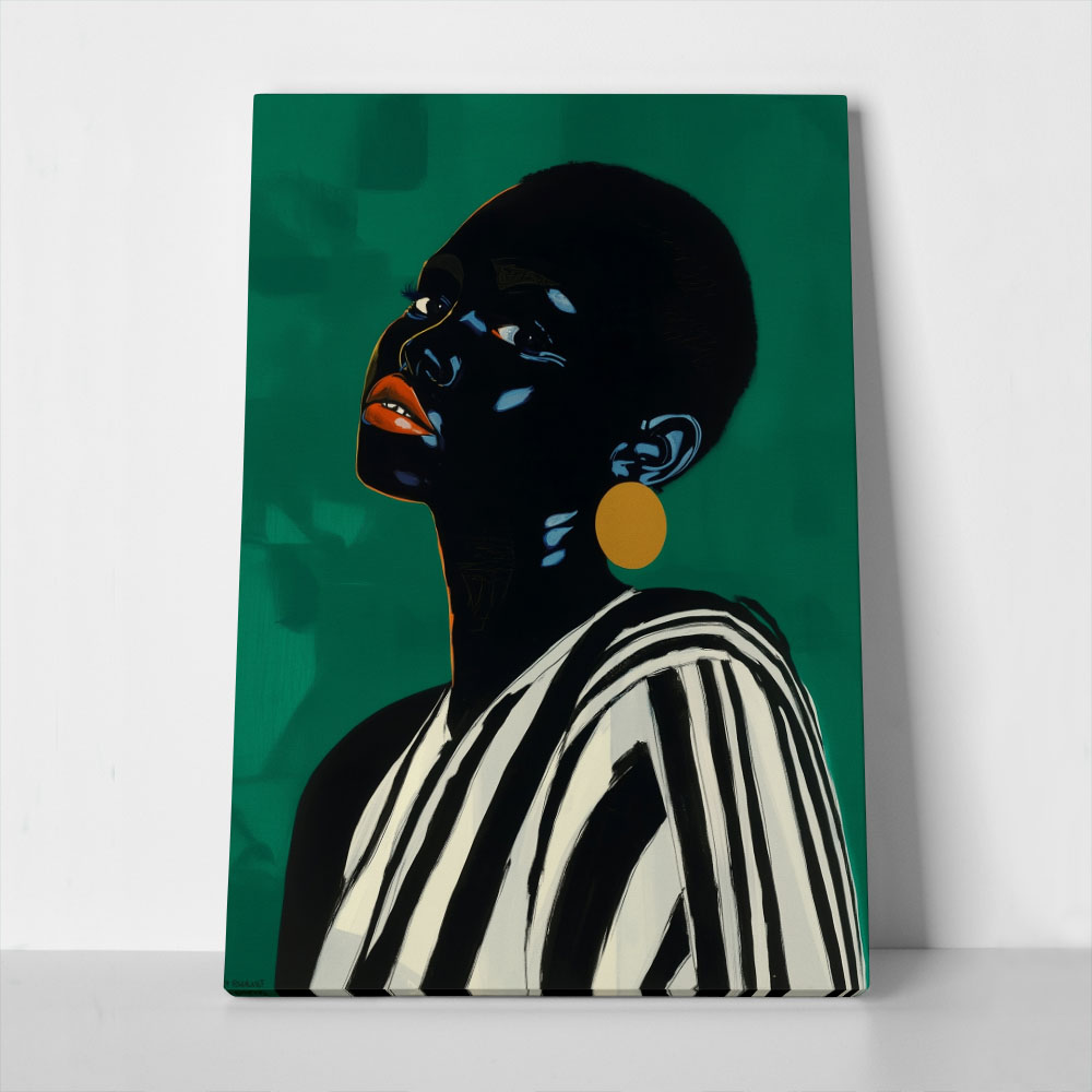 Πίνακας σε Καμβά AFROCENTRIC WOMAN GREEN BACKGROUND