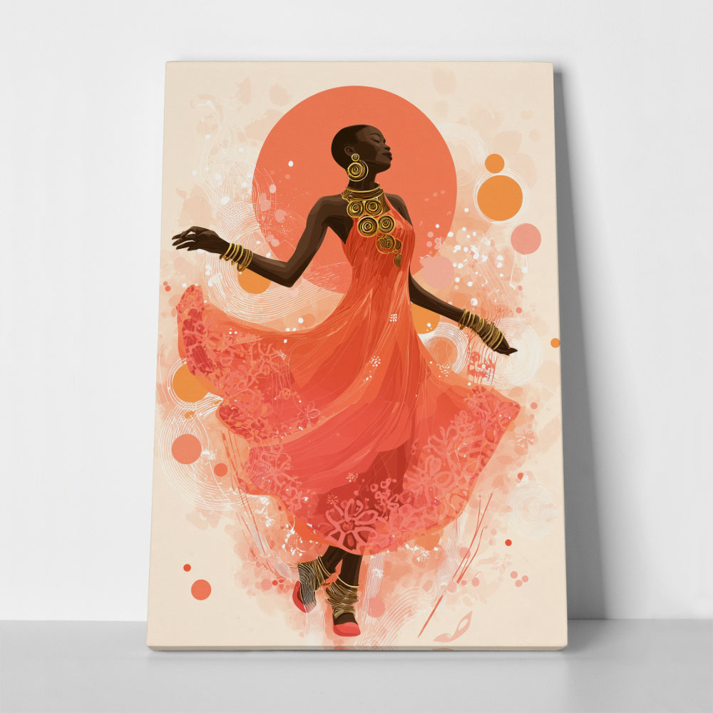 Πίνακας σε Καμβά AFROCENTRIC WOMAN IN CORAL DRESS