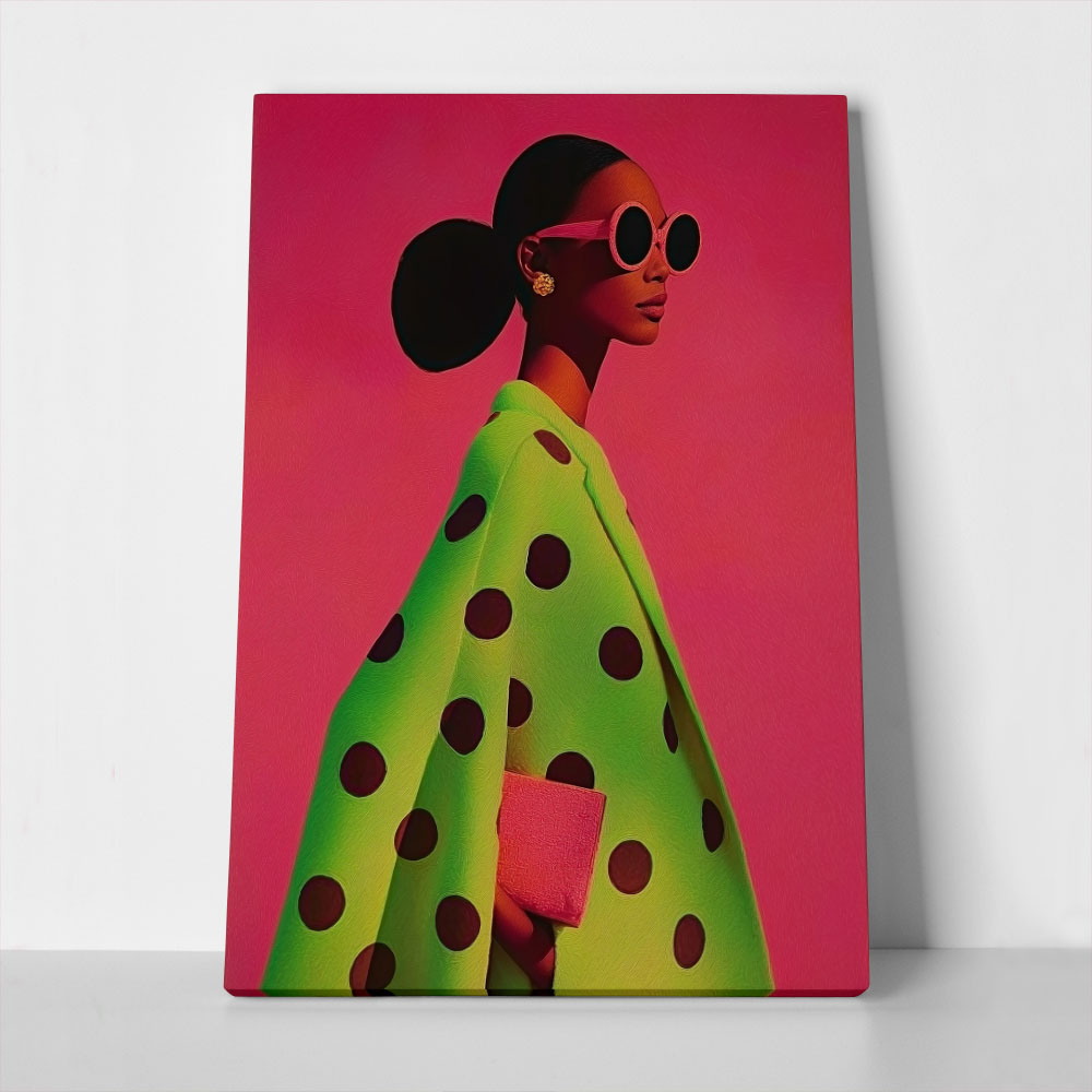 Πίνακας σε Καμβά AFROCENTRIC WOMAN IN GREEN DOTTED DRESS