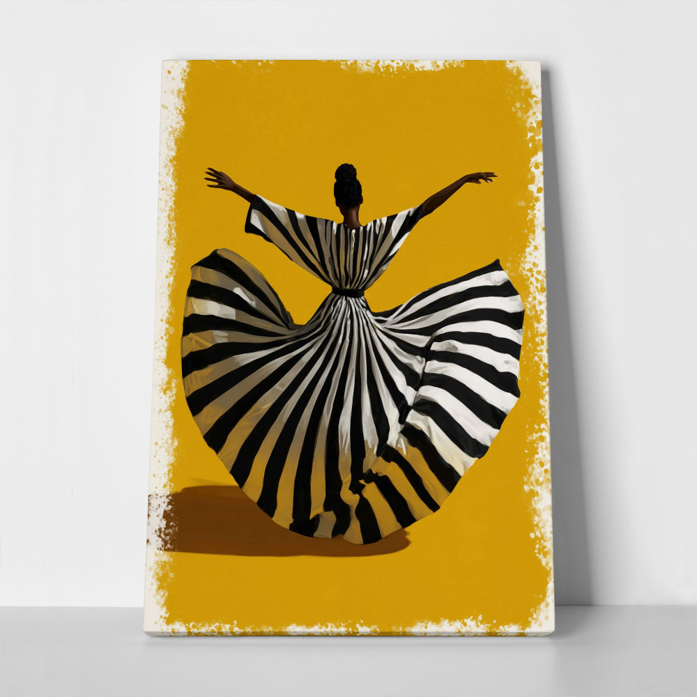 Πίνακας σε Καμβά AFROCENTRIC WOMAN IN ZEBRA DRESS DANCING