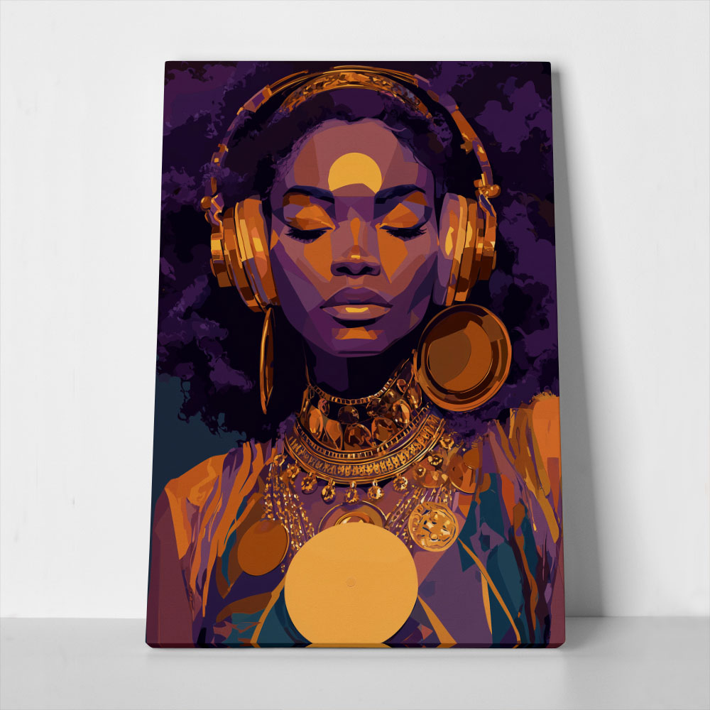 Πίνακας σε Καμβά AFROCENTRIC WOMAN LISTENING TO MUSIC