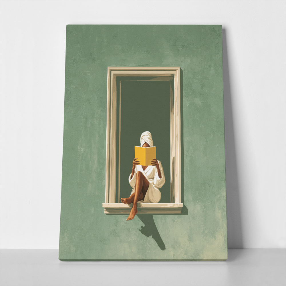 Πίνακας σε Καμβά AFROCENTRIC WOMAN READING ON WINDOW