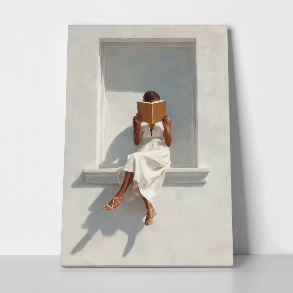Πίνακας σε Καμβά AFROCENTRIC WOMAN READING WHITE