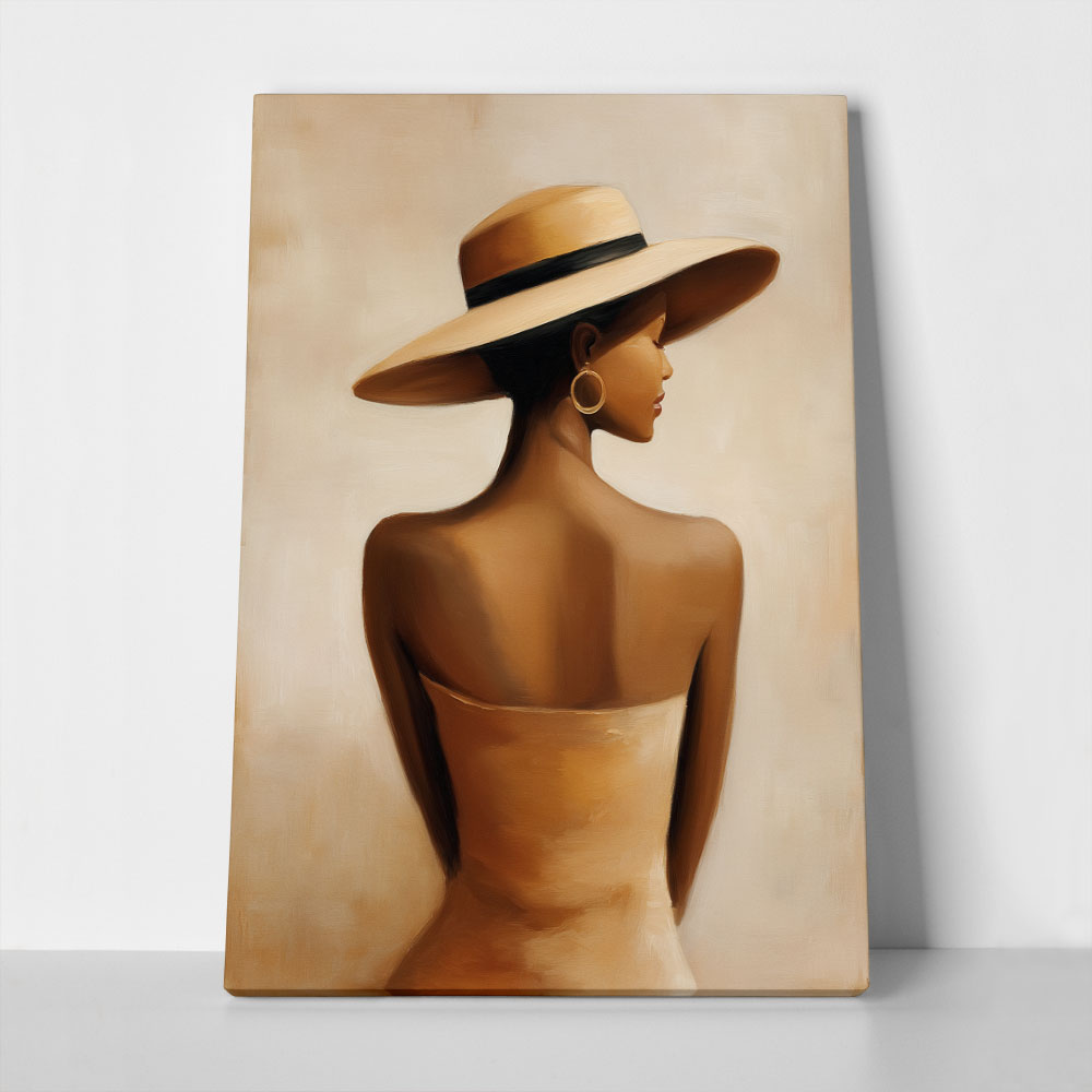 Πίνακας σε Καμβά AFROCENTRIC WOMAN WITH HAT BEIGE
