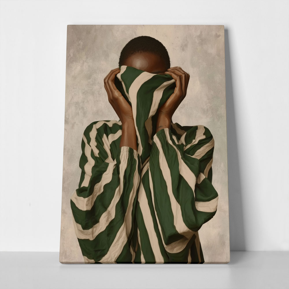 Πίνακας σε Καμβά AFROCENTRIC WOMAN WITH STRIPED SWEATER BEIGE
