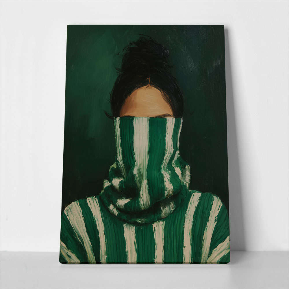 Πίνακας σε Καμβά AFROCENTRIC WOMAN WITH STRIPED SWEATER GREEN