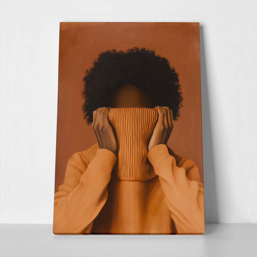 Πίνακας σε Καμβά AFROCENTRIC WOMAN WITH SWEATER ORANGE