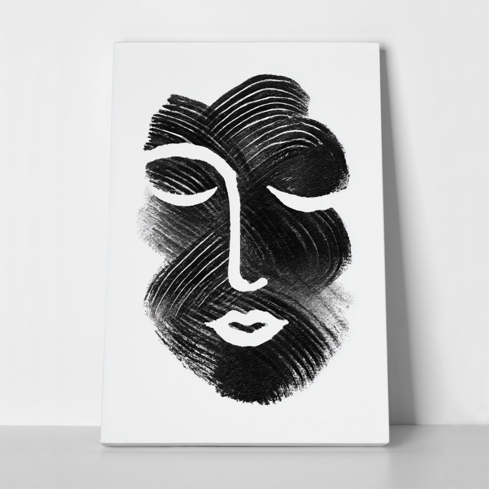 Πίνακας σε Καμβά BOHO BLACK & WHITE ABSTRACT FACE