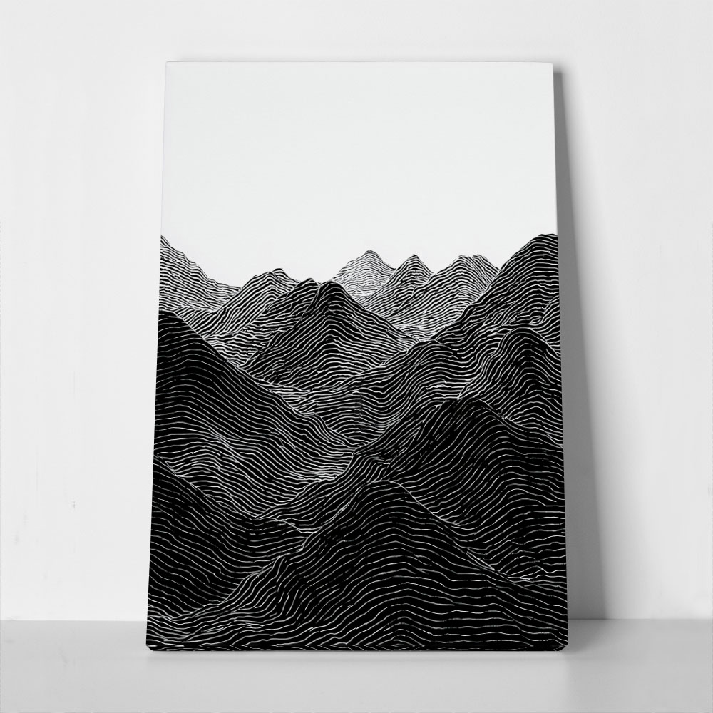 Πίνακας σε Καμβά BOHO BLACK & WHITE ABSTRACT MOUNTAINS