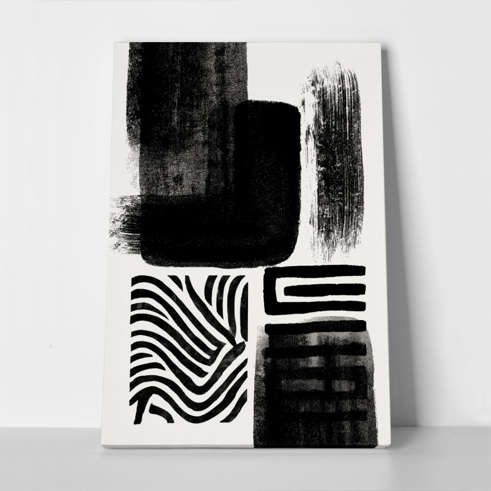 Πίνακας σε Καμβά BOHO BLACK & WHITE ABSTRACT SHAPES