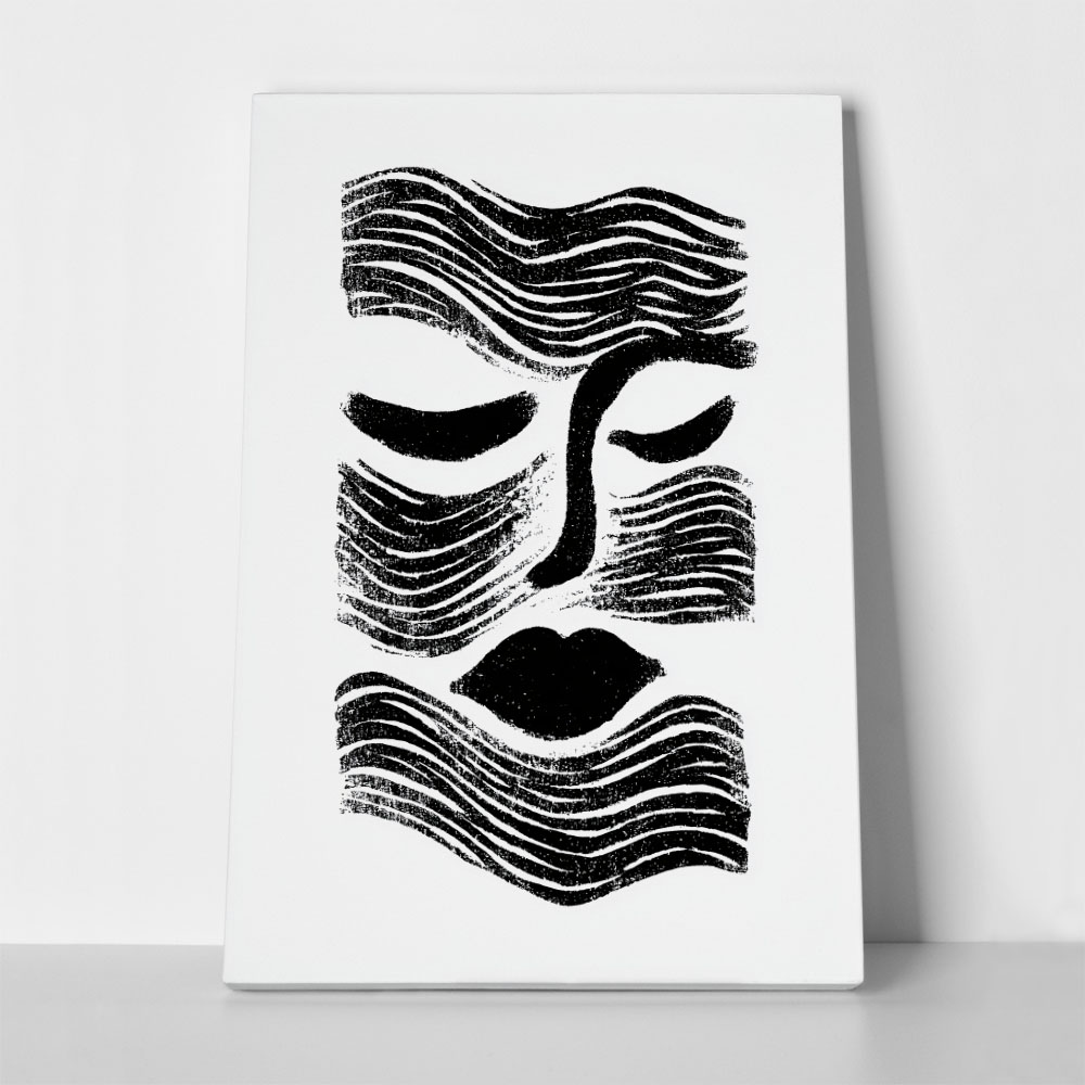 Πίνακας σε Καμβά BOHO BLACK & WHITE ABSTRACT WOMAN FACE