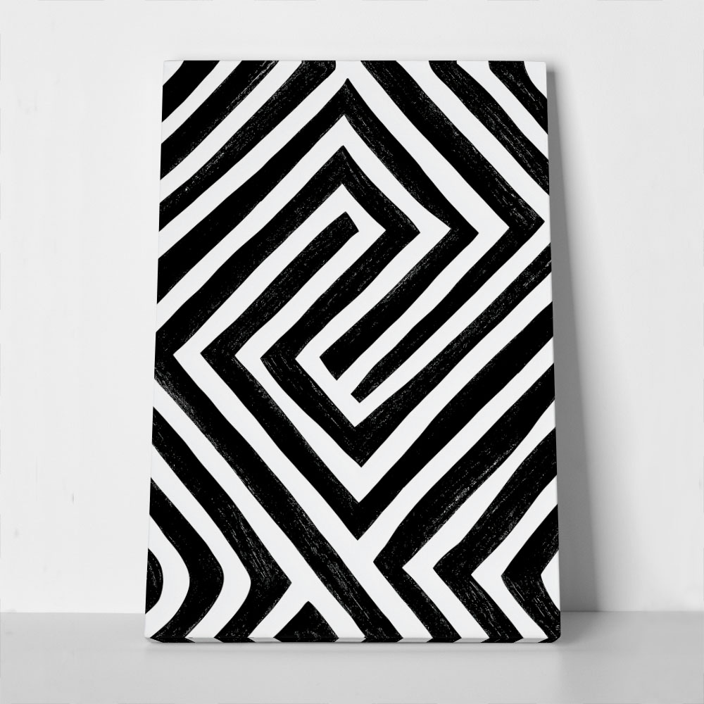 Πίνακας σε Καμβά BOHO BLACK & WHITE ANGULAR STRIPES