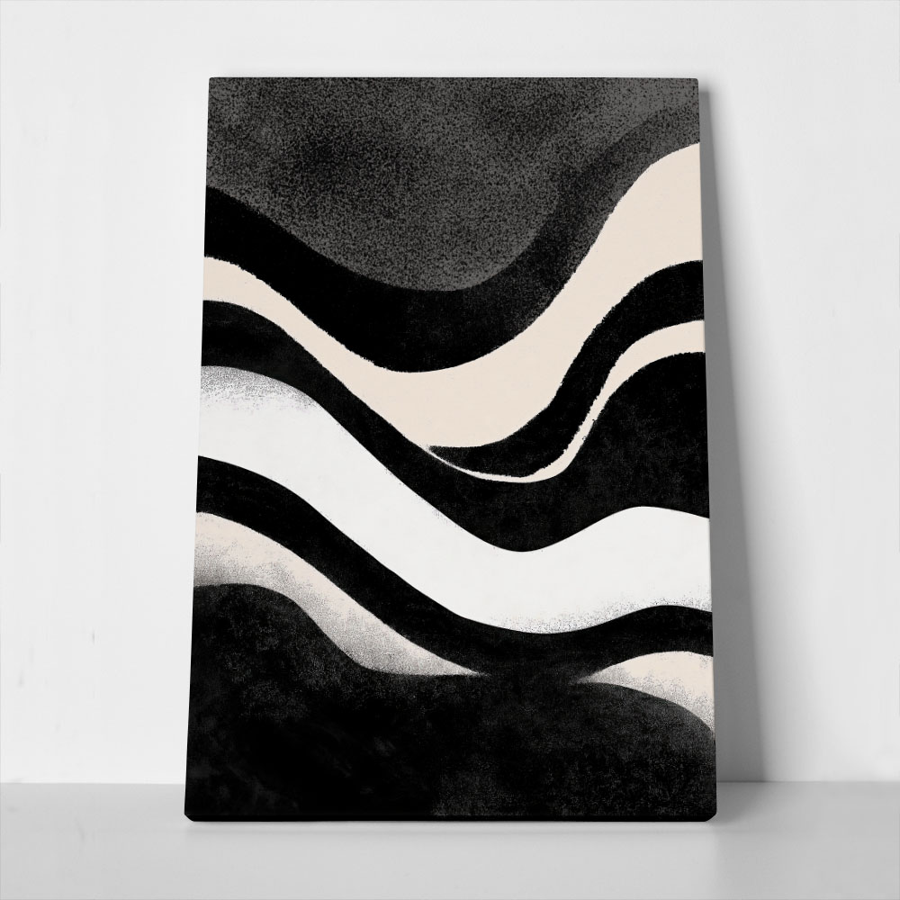 Πίνακας σε Καμβά BOHO BLACK & WHITE & BEIGE WAVES