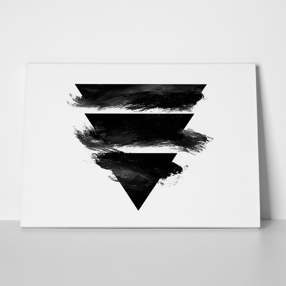 Πίνακας σε Καμβά BOHO BLACK & WHITE TRIANGLE AND BRUSH STROKES