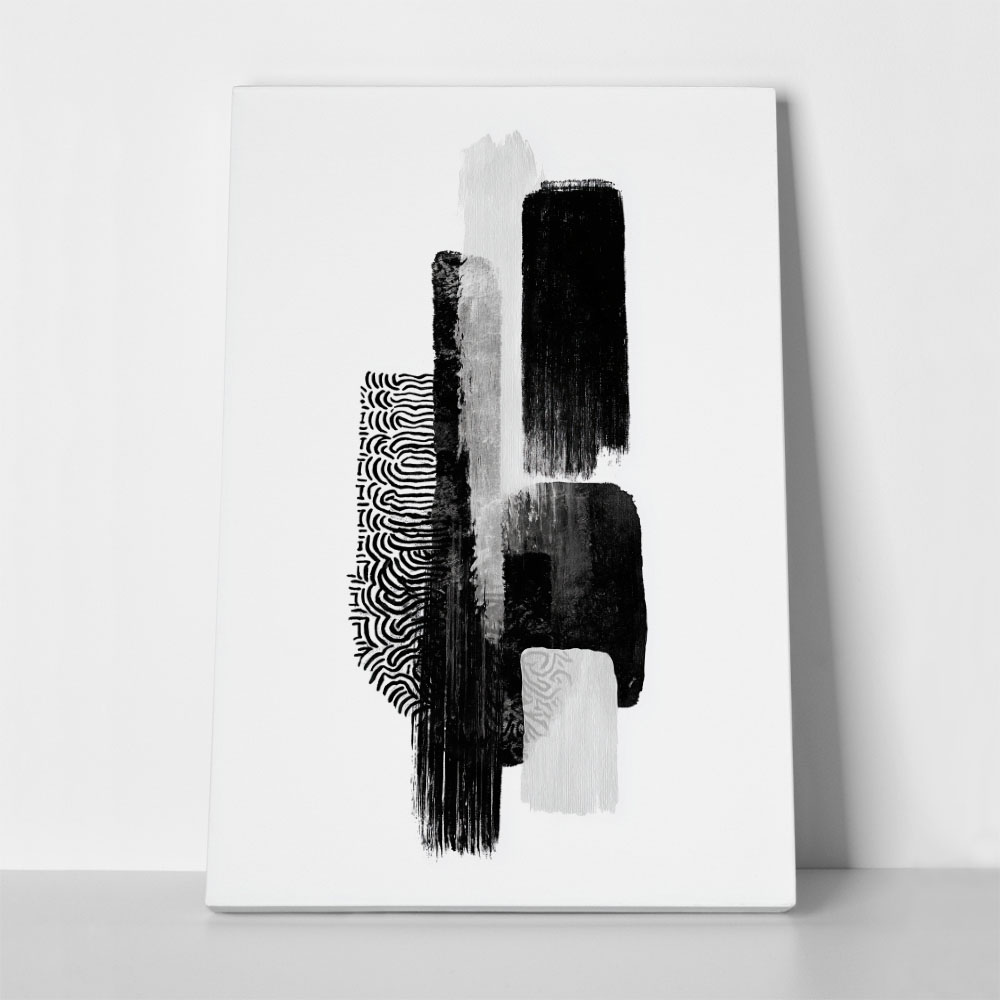 Πίνακας σε Καμβά BOHO BLACK & WHITE VERTICAL BRUSH STROKES