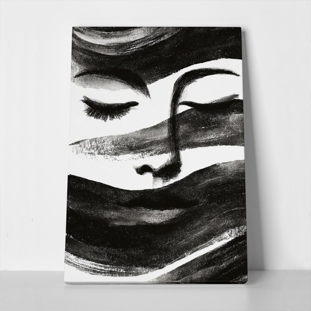 Πίνακας σε Καμβά BOHO BLACK & WHITE WOMAN FACE 4