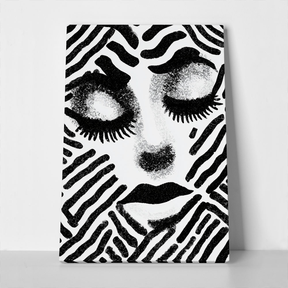 Πίνακας σε Καμβά BOHO BLACK & WHITE WOMAN FACE 5