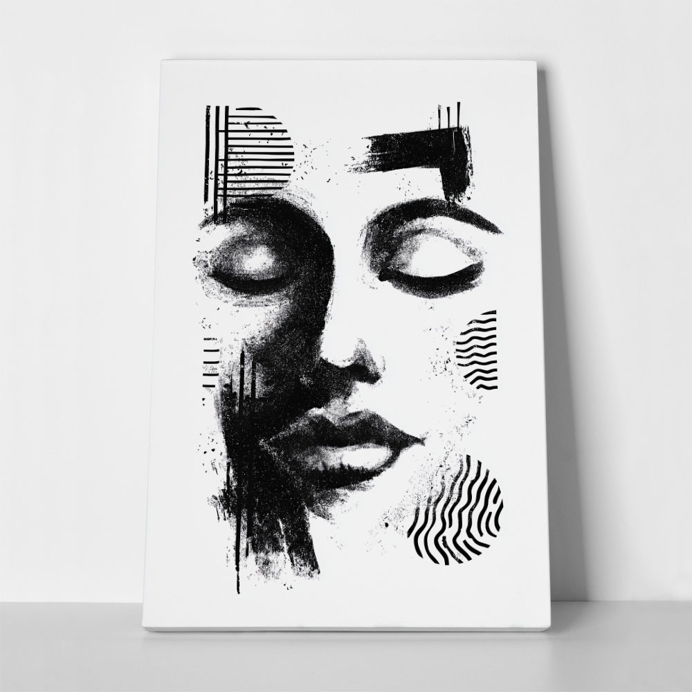 Πίνακας σε Καμβά BOHO BLACK & WHITE WOMAN FACE
