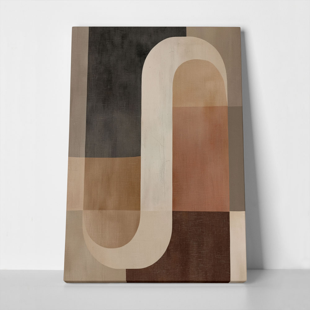 Πίνακας σε Καμβά BROWN BEIGE AND WHITE CURVED SHAPES